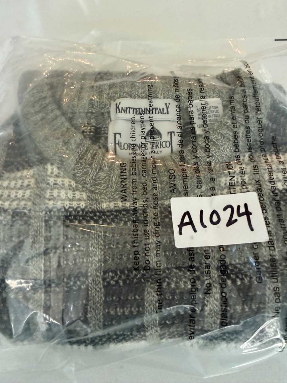 Florence Tricot Sweater Mens Small  Gray Geometric Knit Crewneck Pullover - Picture 7 of 7